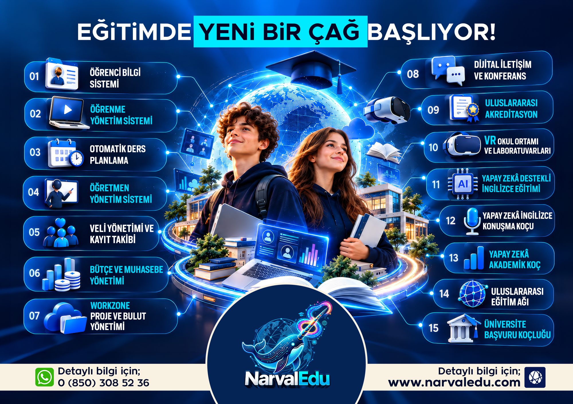 Eğitimde yeni bir çağ başlıyor! NarvalEdu: öğrenci bilgi sistemi, yapay zekâ destekli İngilizce eğitimi, VR laboratuvarları ve daha fazlası